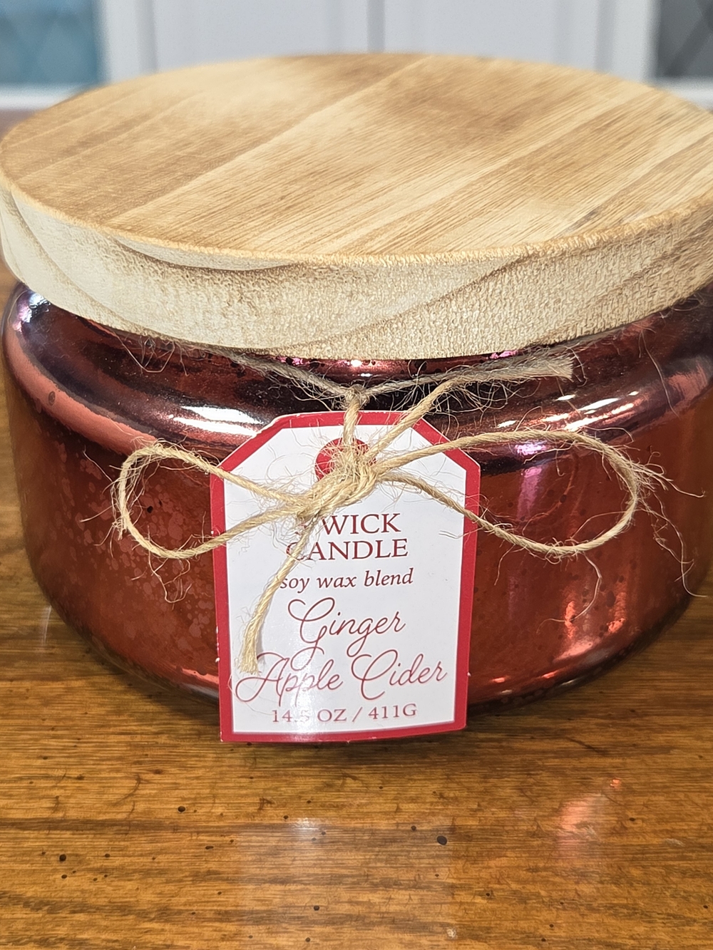 Ashland Ginger Apple Cider 3-Wick Candle in Red Mercury Glass Jar with Wood Lid